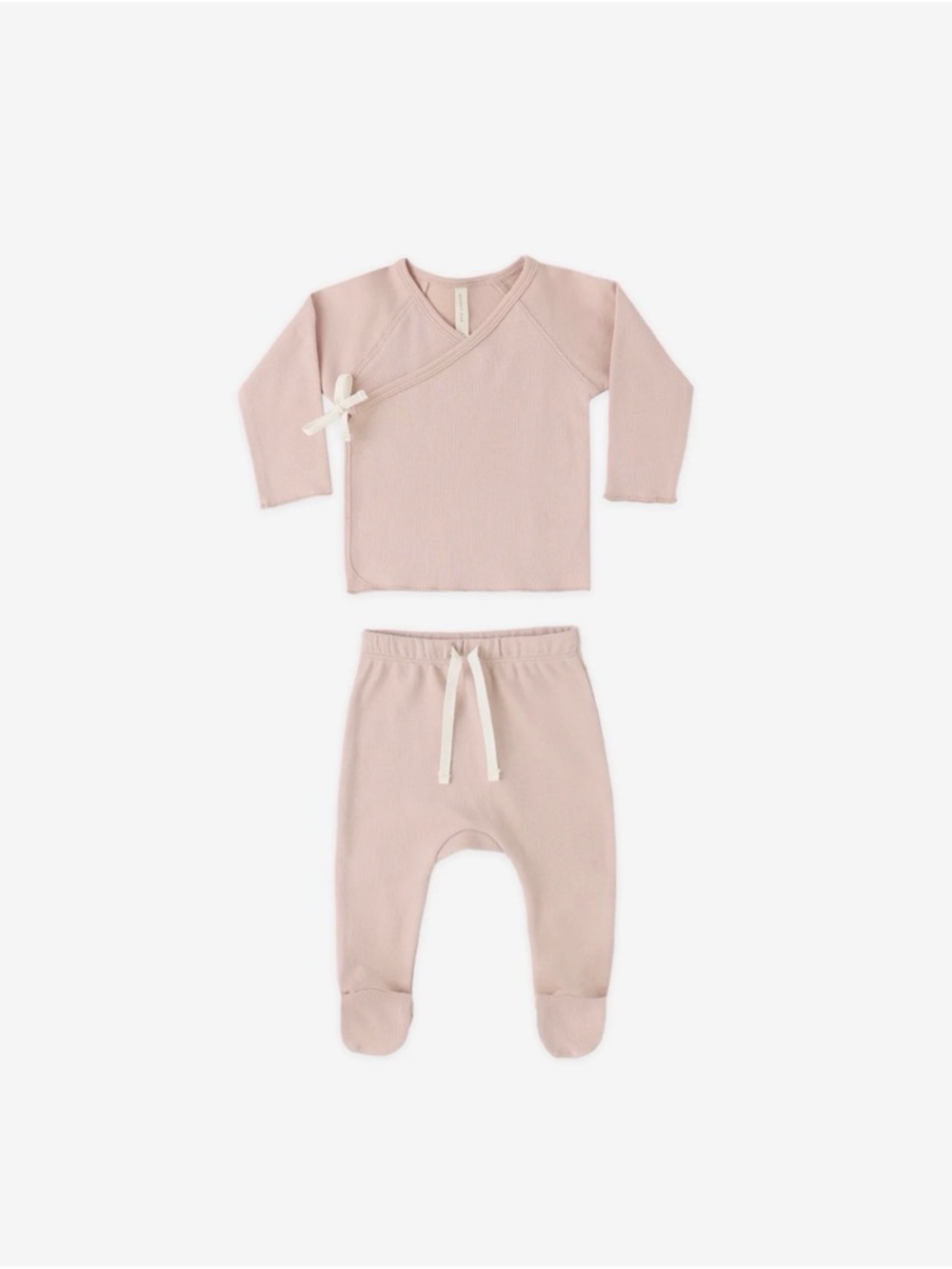 Quincy Mae Baby Two-Piece Wrap Top & Footed Pant Set - Blush